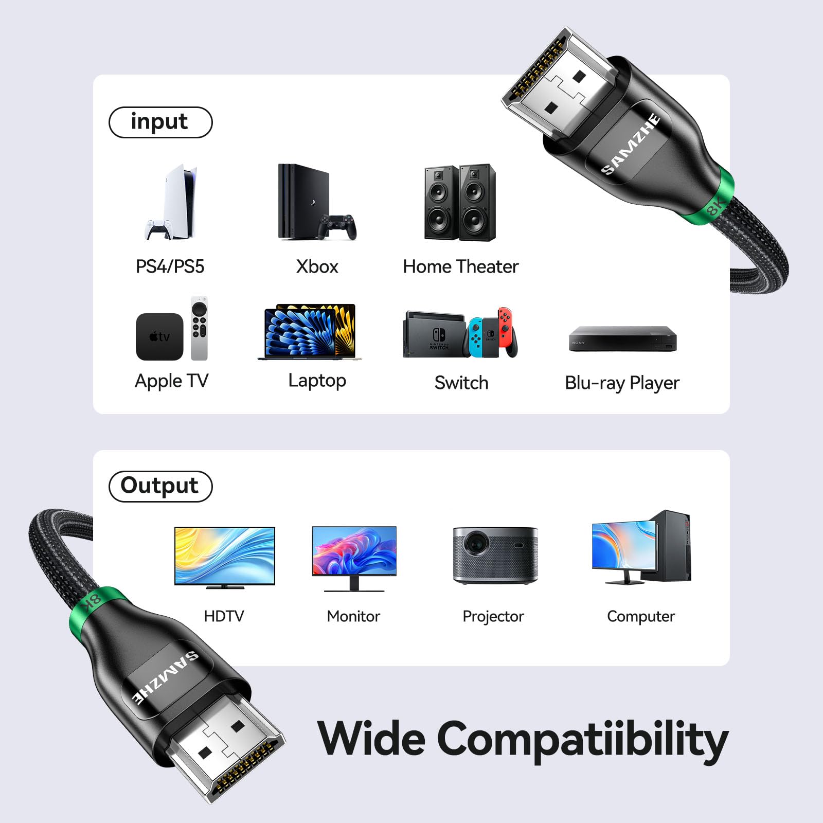 SAMZHE Cavo HDMI 8K 2.1, 48 Gbps, 4,5 m, certificato ad altissima velocità HDMI in alluminio, 4K a 240 Hz, 120 Hz, 10 K 8 K a 60 Hz, HDCP 2.2 e 2.3, eARC HDR 10 Dolby compatibile con PS5/Blu-ray/Roku