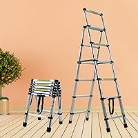 Vista 2 de Escalera de aluminio - 1.63M/5.5FT de estructura en A, escalera extensible telescópica, portátil, multiusos, plegable, resistente, capacidad