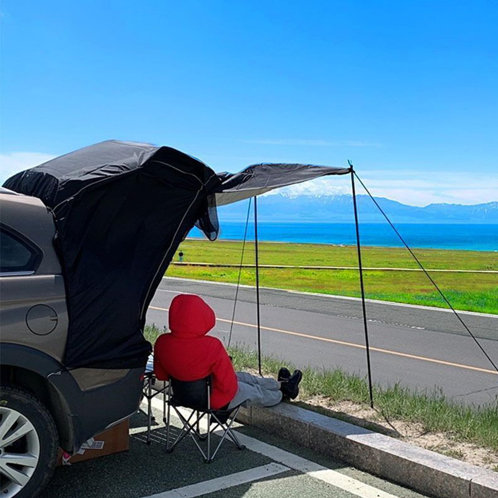 Tente de Hayon de Voiture, Tente Auvent Arriere de Voiture avec Moustiquaire, Imperméable, Coupe-Vent, Résistante Aux UV Auvent de Coffre Voiture Camping pour SUV