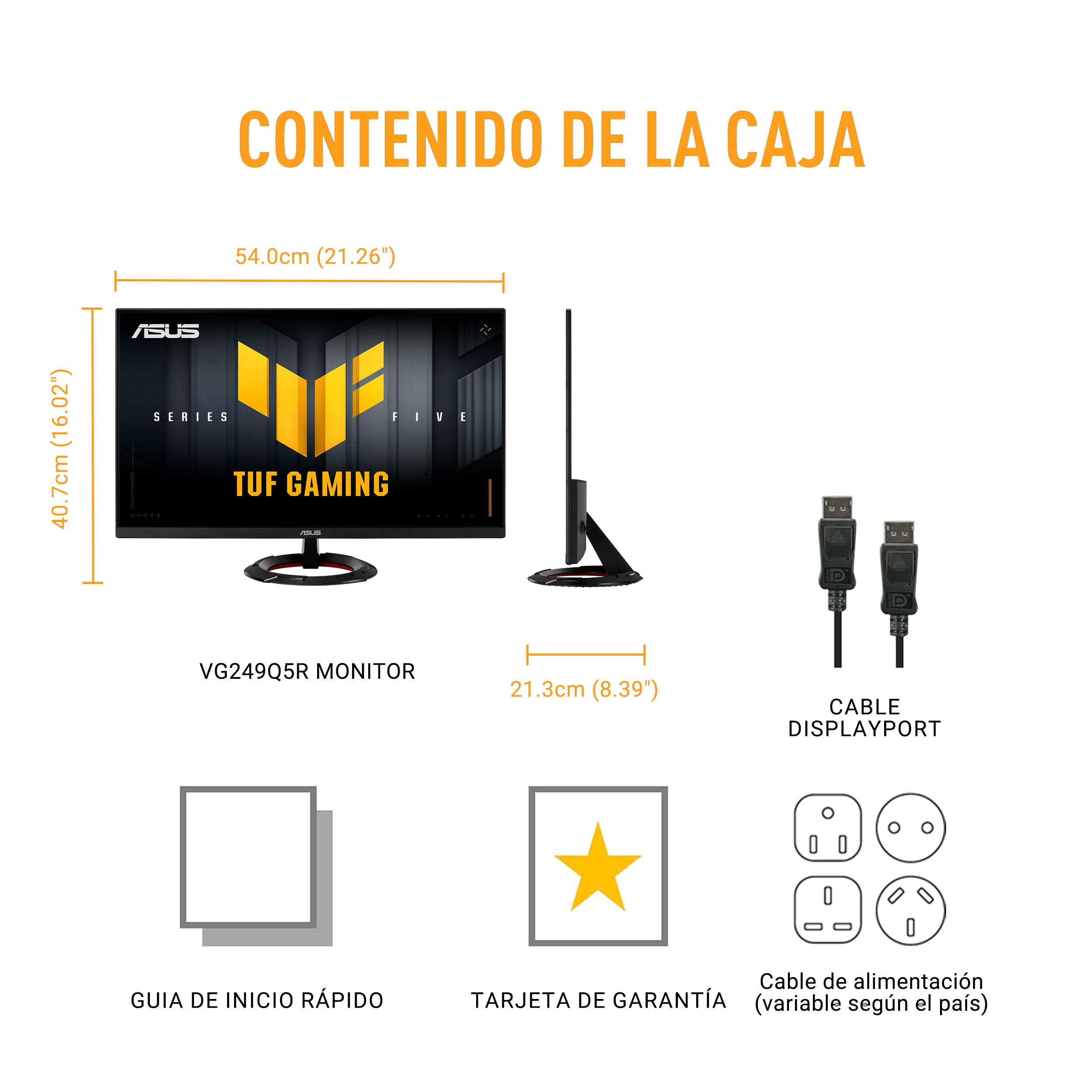 ASUS TUF Gaming VG249Q5R Monitor de 23,8 Pulgadas, Full HD (1920 x 1080), 200 Hz, Fast IPS, ELMB, 0.3 ms GTG (mín), Altavoz estéreo, DisplayWidget Center, AI Visual