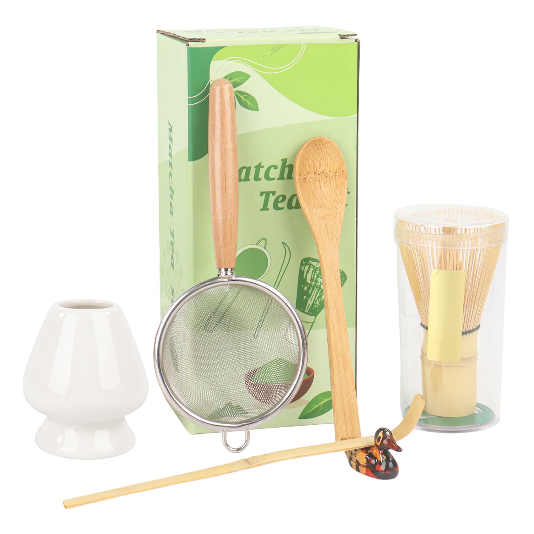 Matcha Besen Set mit Löffel & Sieb – 6-teiliges Matcha Kit für japanische Teezeremonie – Matcha Set, Matcha Zubehör(Weiß)