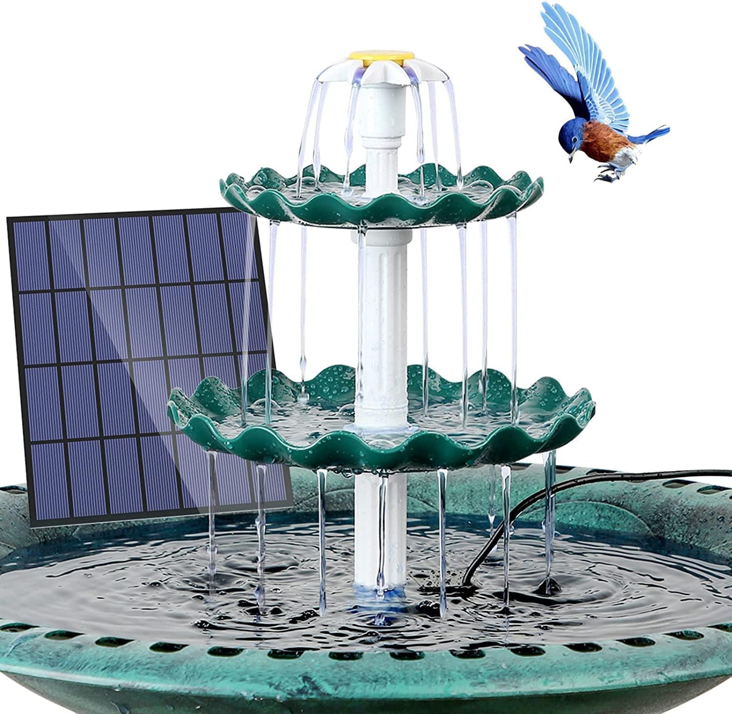 AMZtime DIY 3.5W Solarbrunnen für Draussen, 3Schicht abnehmbares Vogelbadset für Vogelbad und Gartenszenen Solarbrunnenset, DIY Solarbrunnen Abnehmbar und Geeignet für Garten, draussen