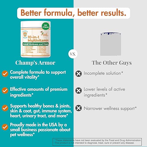 Miniatura 7 de Champ's Armor Masticables multivitamínicos 10 en 1 para perros  Cadera y articulaciones, piel, digestión, sistema inmunológico, corazón y salud