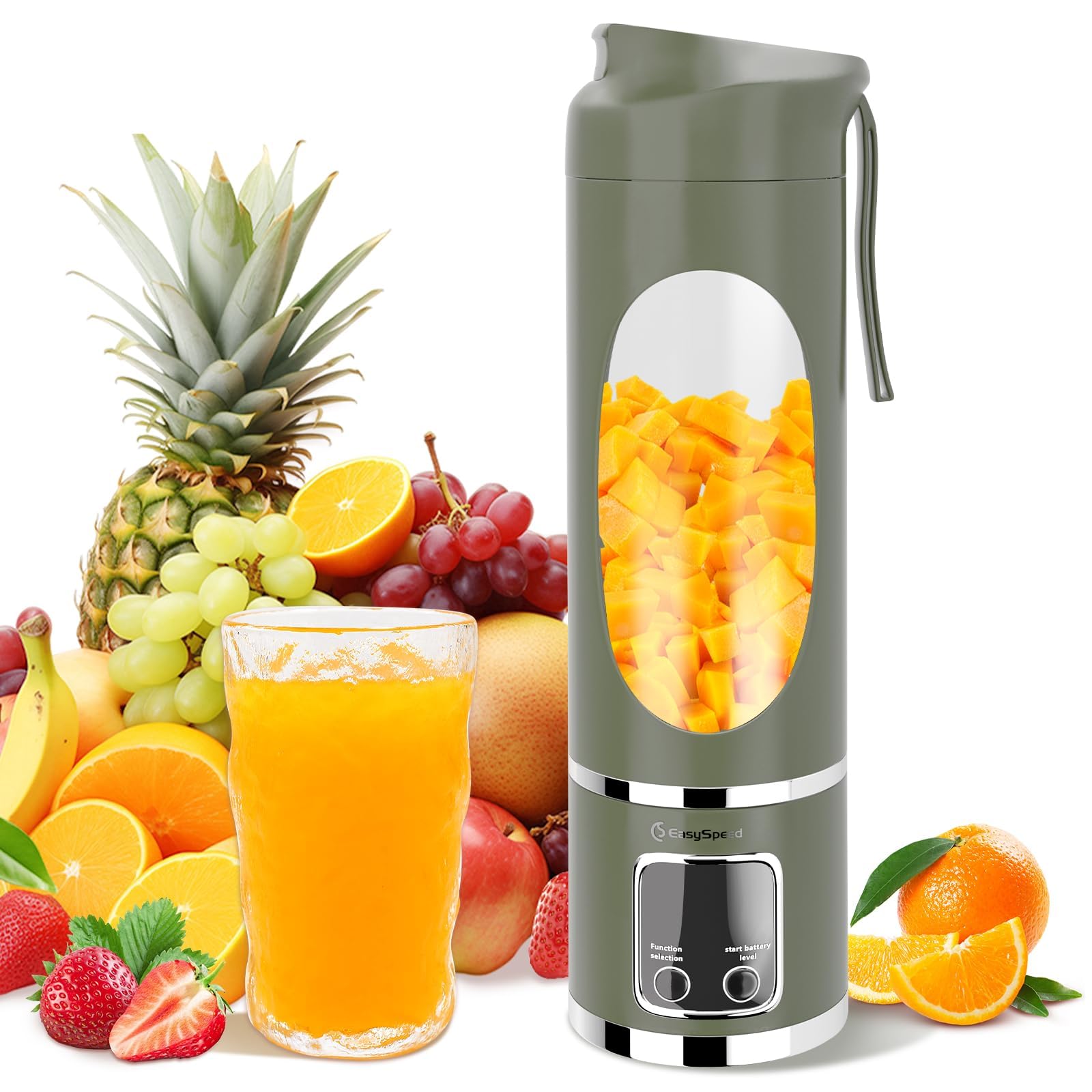 EasySpeed Portátil Batidora,450 ml Mini Licuadora Personal,1200 mAh Eléctric Tipo C por USB, 10 Cuchillas de Acero Inoxidable,3 Ajustes de velocidad,Para Viajes y Uso en La Oficina,Verde
