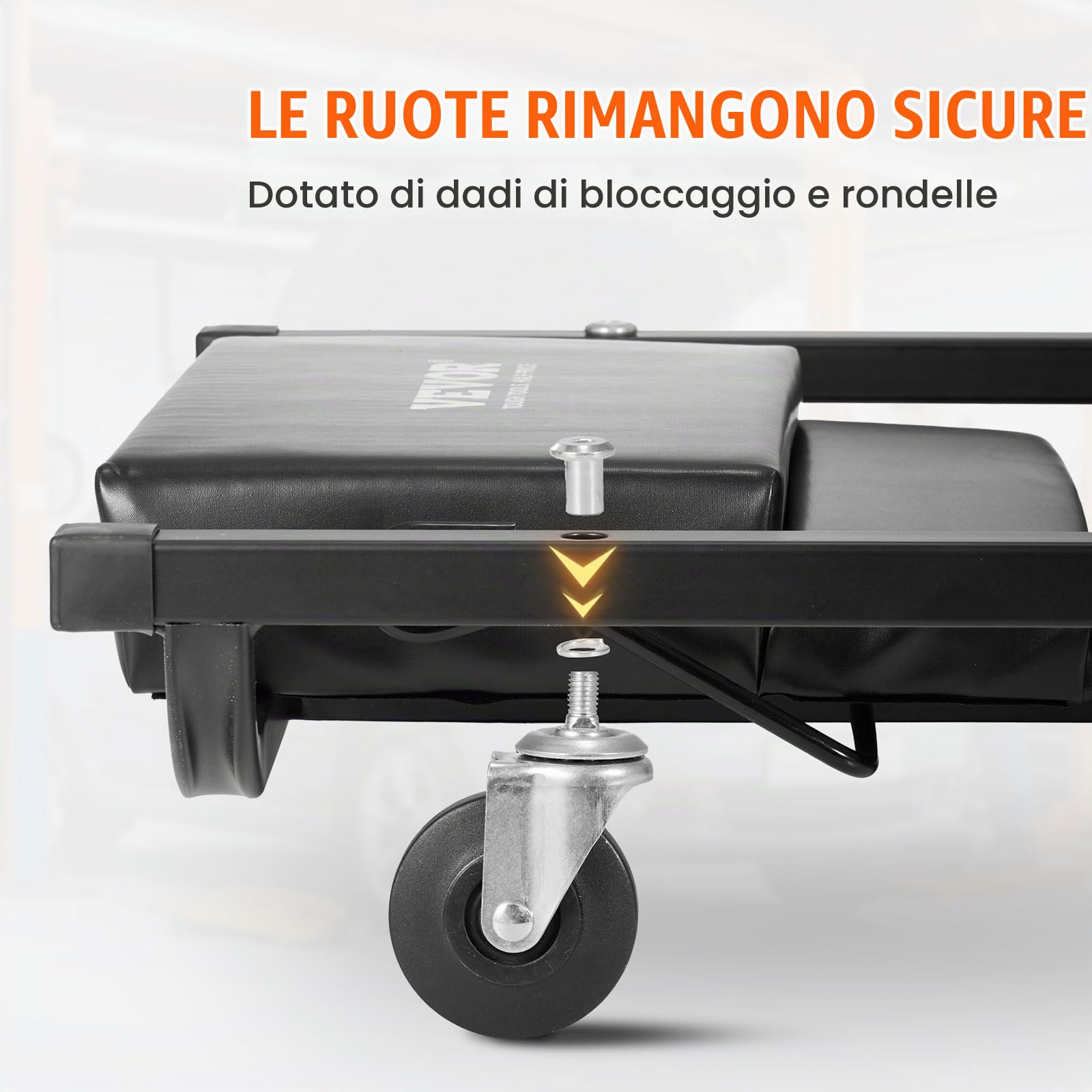 VEVOR Carrello per Garage Meccanico, 1016 mm, Capacità 136,1 kg, Carrello Auto 6 Ruote, Poggiatesta Ammortizzato Regolabile, Vassoio Portautensili, Telaio in Acciaio Resistente per Garage Officine