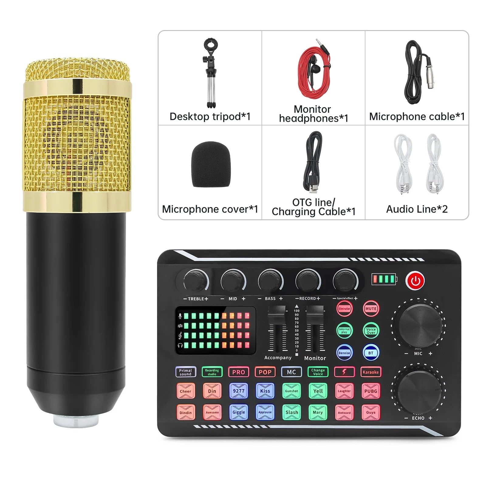 Mixer DJ, Kit microfono scheda audio portatile F998 Set Mixer da studio Trasmissione dal vivo 16 effetti sonori