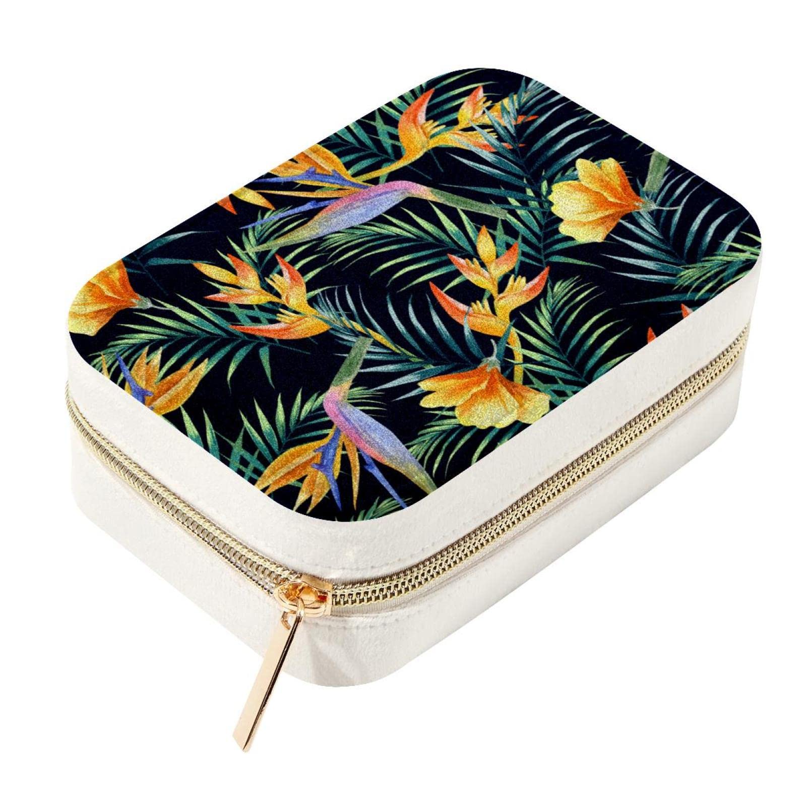 Coffret bijoux de voyage velours motif palmier tropical - Idée cadeau poétique