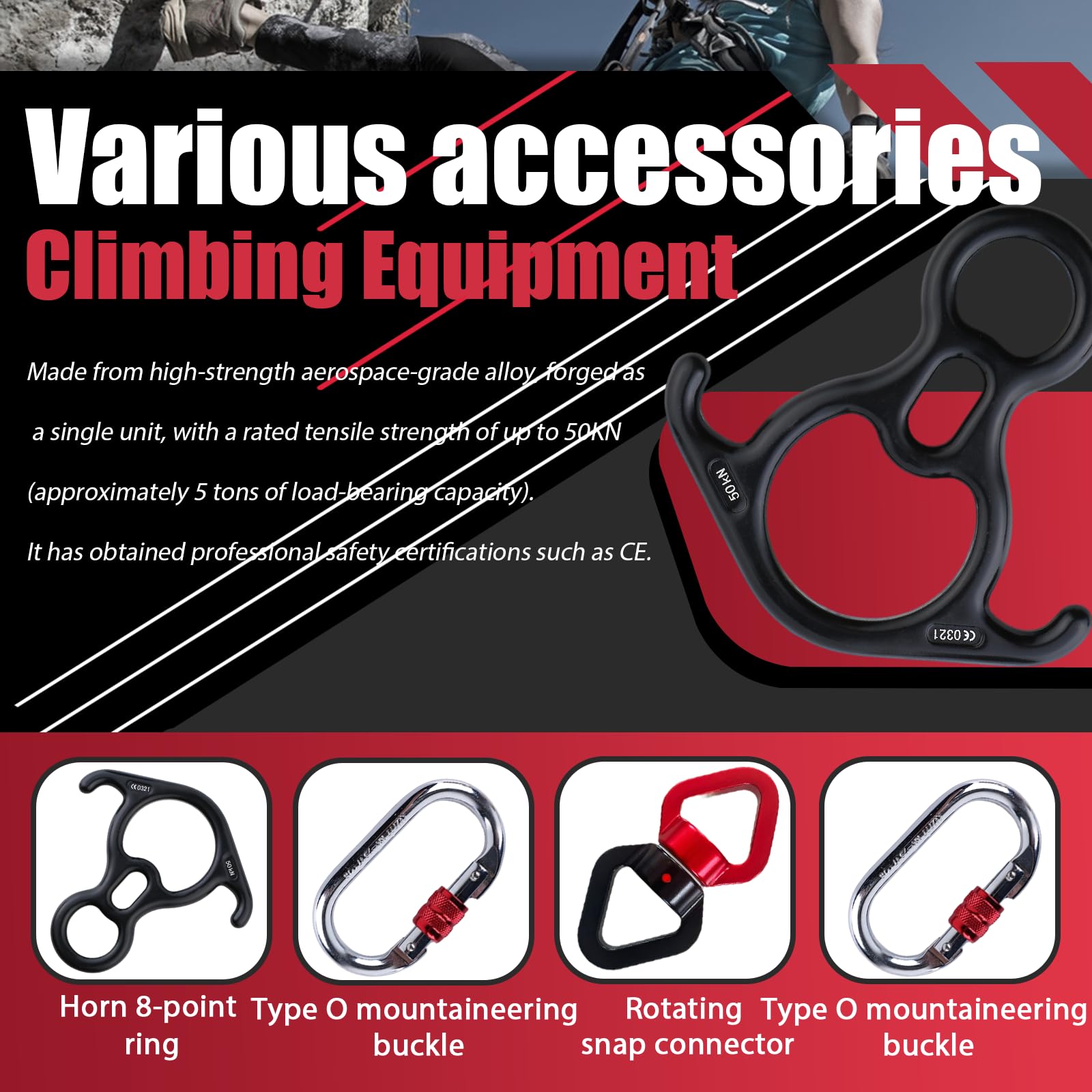 Équipement de Descente à Oreille Recourbée Pivot de Rotation 25 KN Dispositif Pivotant 360°Descendeur Connecteur Swing pour de Plein Yoga
