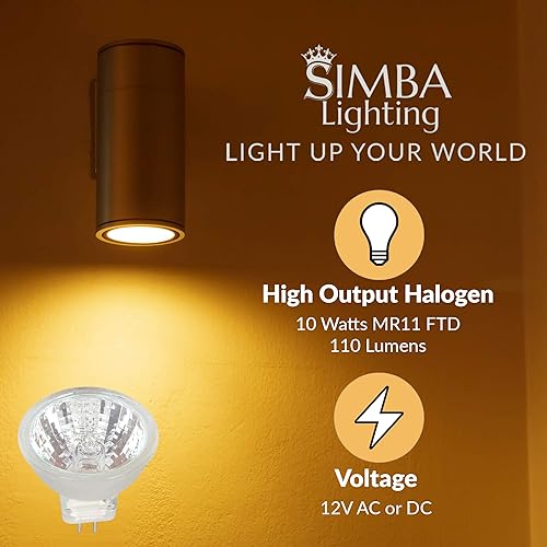 Miniatura 3 de Simba Lighting Bombillas halógenas MR11 de 10 vatios y 12 voltios (paquete de 2) de 2 pines 110 lm 30° de ángulo de haz para acento, luz de pista y