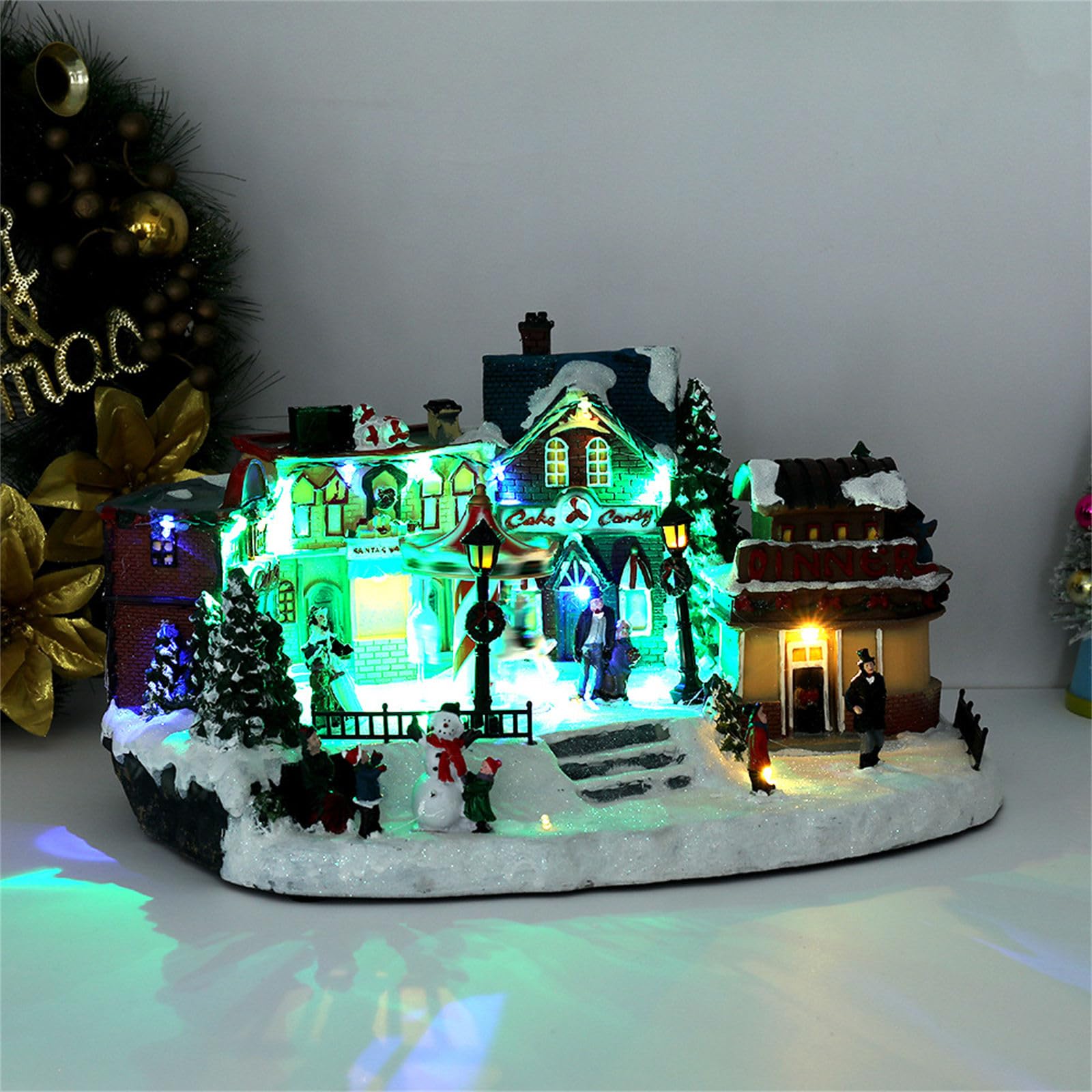 XAGMODSHN Caja De Música Navideña Iluminada con Luz LED Pueblo Navideño Musical Resina para Niños Cumpleaños Regalo Navidad Música Carrusel con Luces