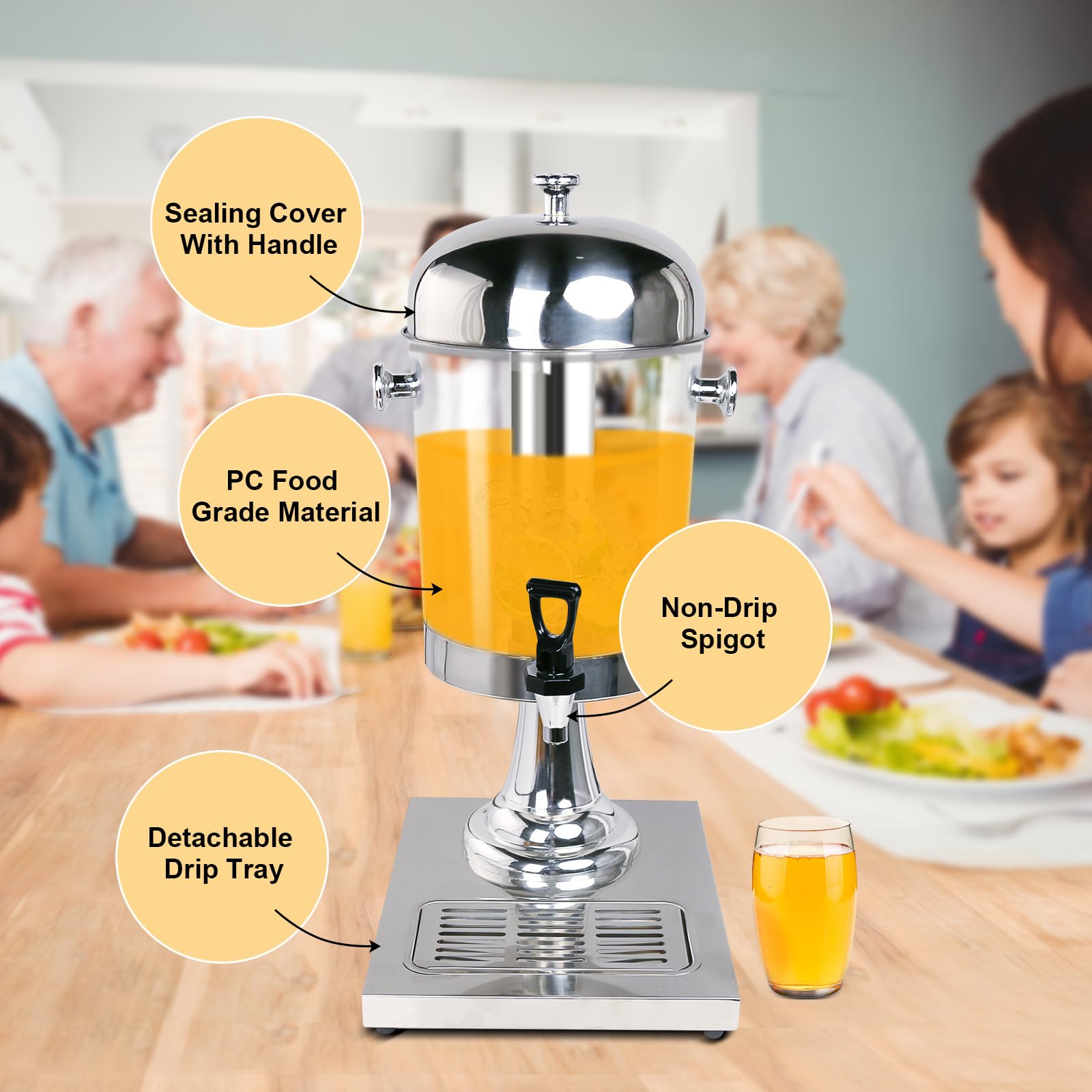Distributore di succo 2 x 8 L dispenser per bevande con rubinetto e camera di ghiaccio, distributore di bevande commerciali per bevande calde/fredde per tè, limonata, caffè, cocktail