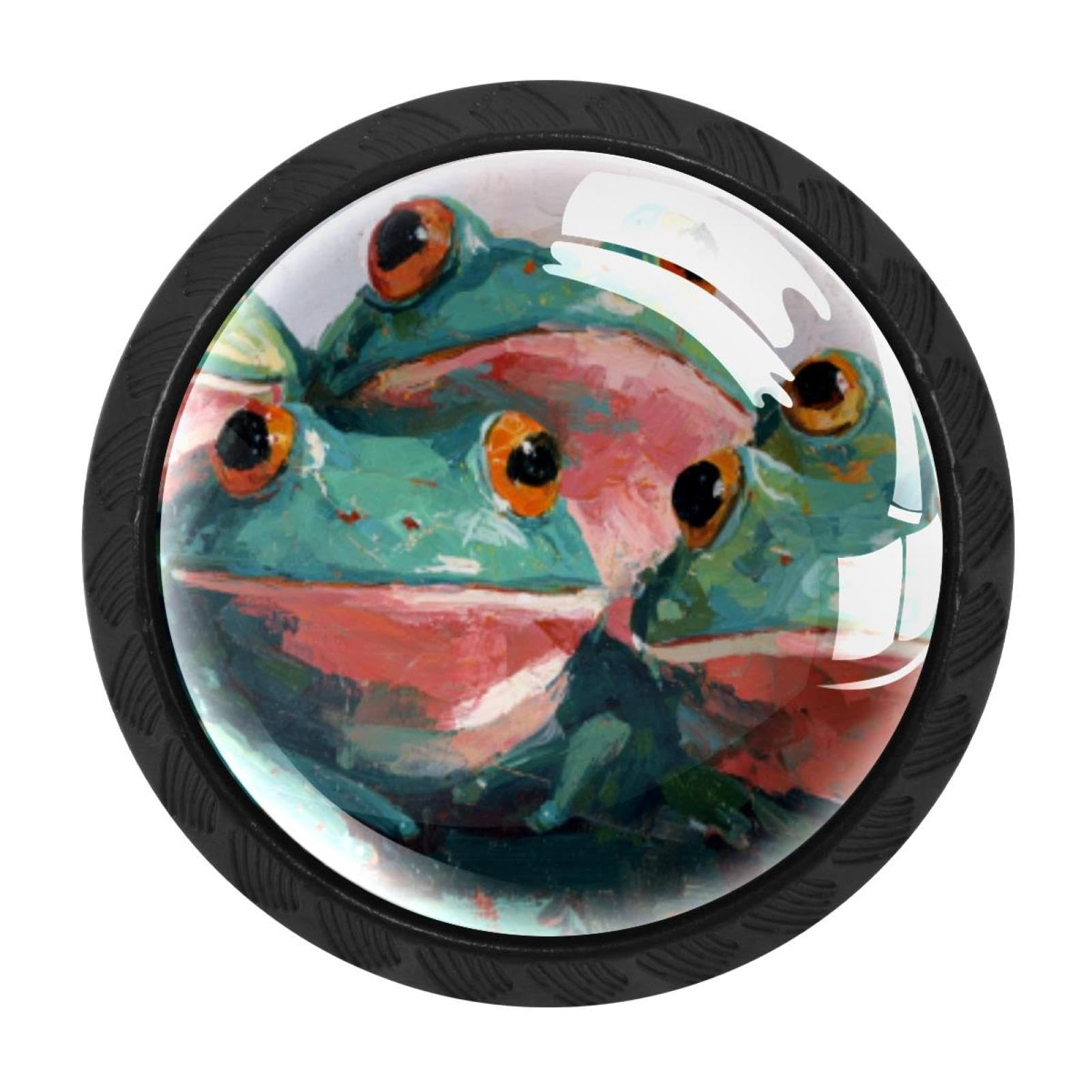CHENZZZZ Happy Frogs (3) Cabinet Knobs 4 Pieces Drawer Kitchen Cabinets Dresser Cupboard Wardrobe Unique Pulls Handles
