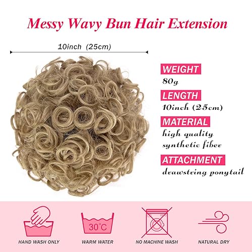 Miniatura 2 de Extensiones de cabello de moño desordenado, esponjoso, grande, rizado, rubio ceniza, con cordón, extensiones de cola de caballo de 2.82 oz,
