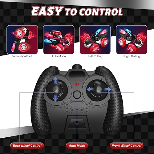 Miniatura 5 de Auto a control remoto para niños, autos RC de 2.4 GHz con giros de 360, luces LED 4WD, juguetes de acrobacias geniales, recargable USB-C, juguete de