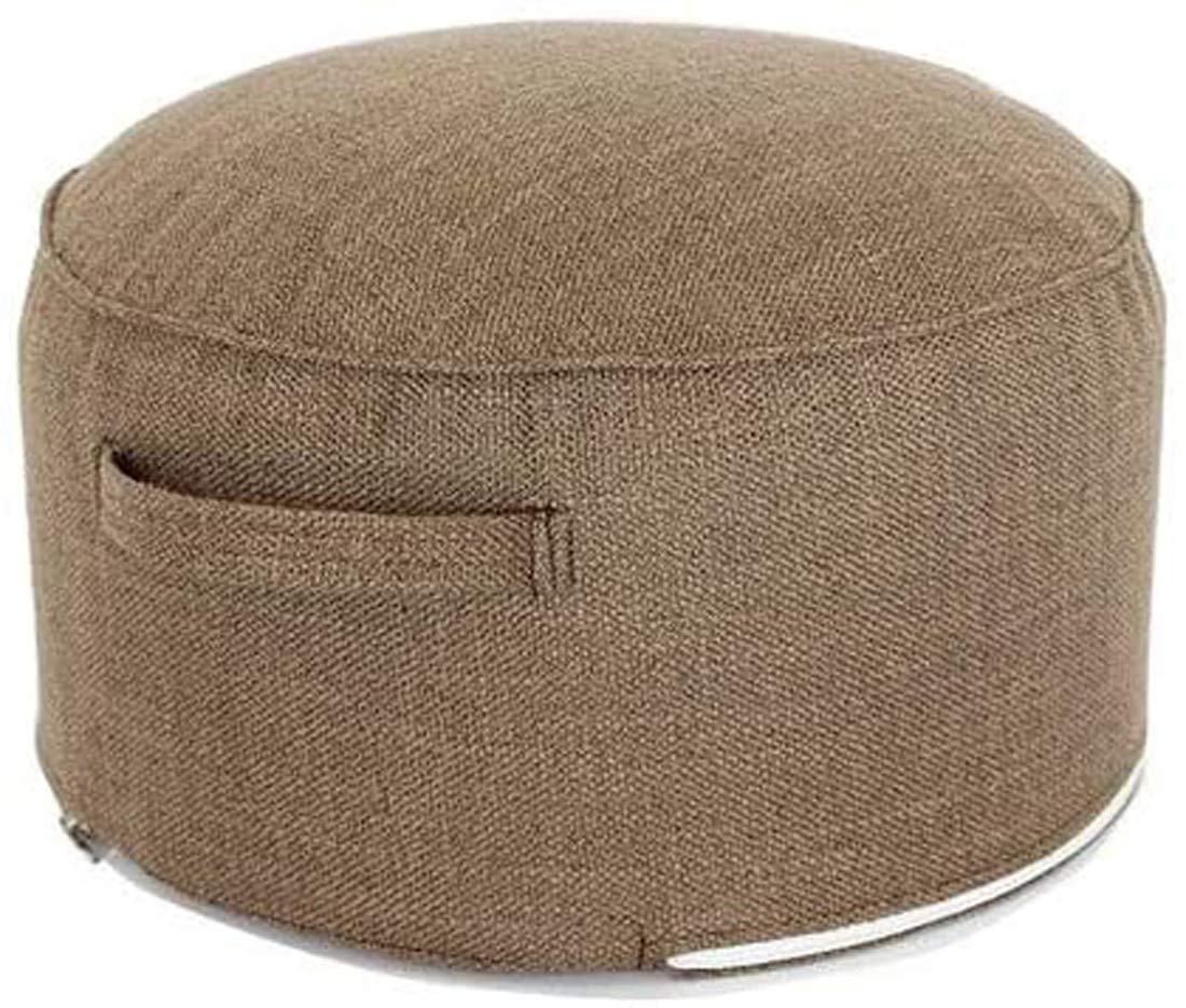 Repose-pieds de canapé rond marron et coussin de sol déhoussable de 40cm