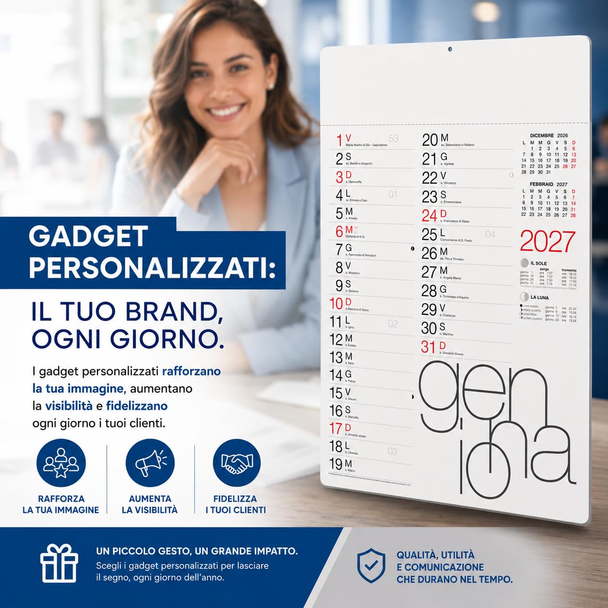 Calendari Personalizzati 2027 in Stock da 100 Pezzi Olandesi Grandi da Muro Notes sul Retro per Gadget Pubblicitari di Fine Anno e come Omaggio per i Clienti o Regali Aziendali | PA615