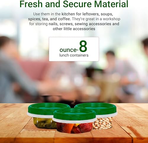 Miniatura 4 de Verde - 8 onzas - 12 unidades Contenedores herméticos con tapas, tapa de bloqueo giratorio, almacenamiento de alimentos transparente para
