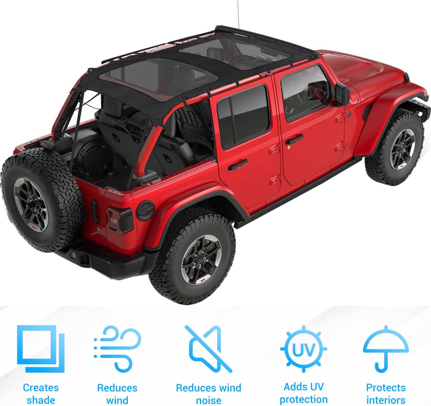 for Wrangler JKU Sunshade Mesh Shade Top, JKU Bikini Top Sunrider for Jeep Wrangler JKU 2007 2008 2009 2010 2011 2012 2013 2014 2015 2016 2017 Only fit 4 Door