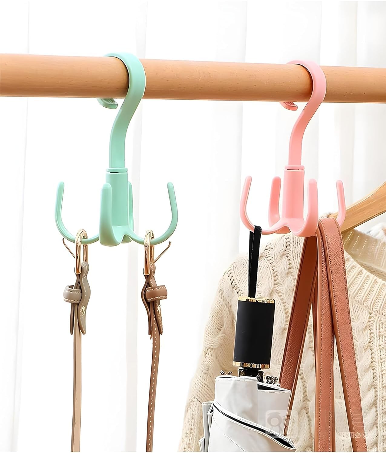 Boniry Polypropylene 4 Pcs Multi-Function 360 Degree Rotatable 4 Claw Hook Closet Hanging Organizer Hangers for Closet Organizer, 360 Degree Rotating Closet Clothes Hangers with 4 Claws (Multicolor)