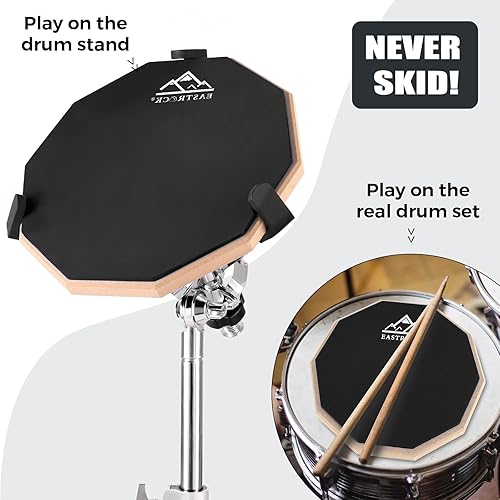 Miniatura 27 de EASTROCK Tambor de práctica, almohadilla silenciosa de doble cara de 12 pulgadas, tambor de goma con baquetas y bolsa de almacenamiento para Gris