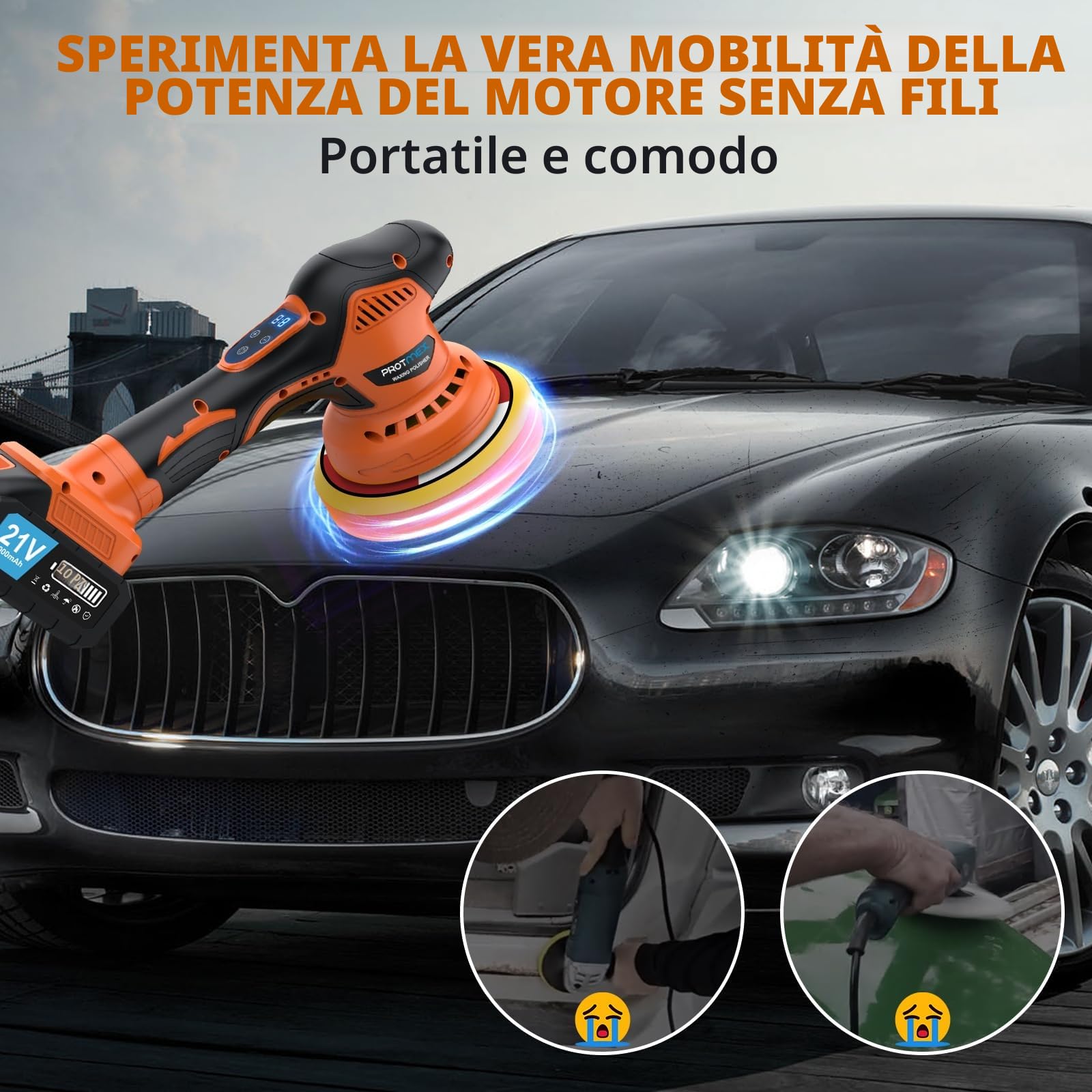 Lucidatrice per auto senza fili, kit per lucidatura con batterie da 21 V 4,0 Ah, lucidatrice orbitale con 8 lucidatrici touch screen da 6" variabili per dettagli auto/rimozione graffi