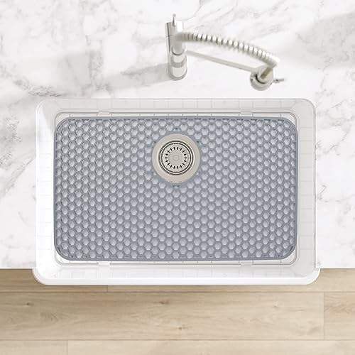 Miniatura 102 de Paquete de 2 tapetes de silicona para fregadero de 13.58 x 11.6 pulgadas, protectores para fregadero de cocina con drenaje central, rejilla Gris