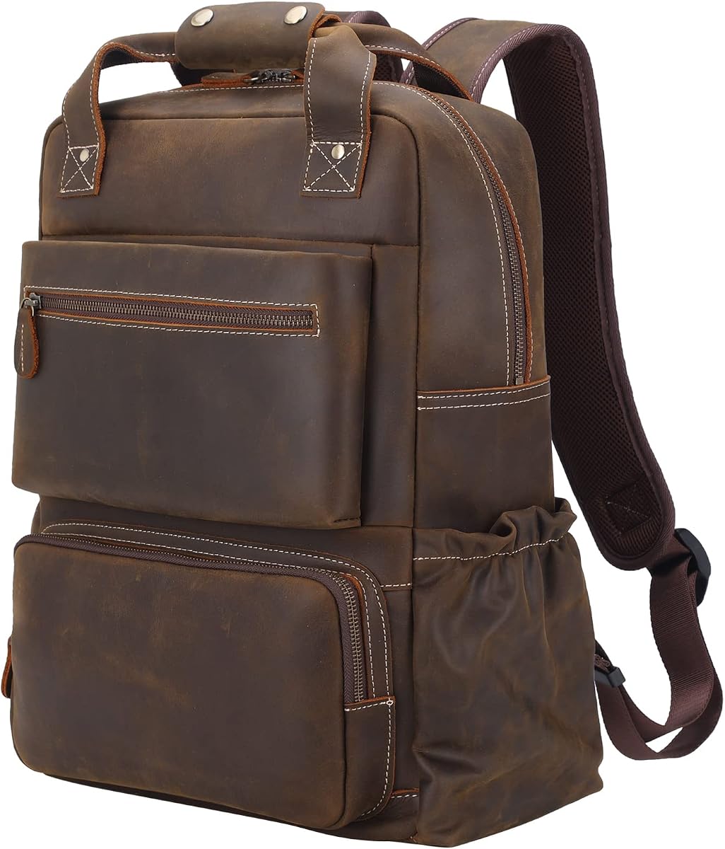 TIDING Leather 16 Inch Laptop Backpack Large Casual Travel Daypack for Men