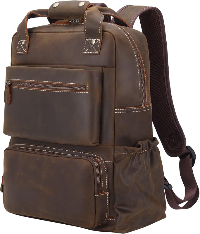 TIDING Leather 16 Inch Laptop Backpack Large Casual Travel Daypack for Men