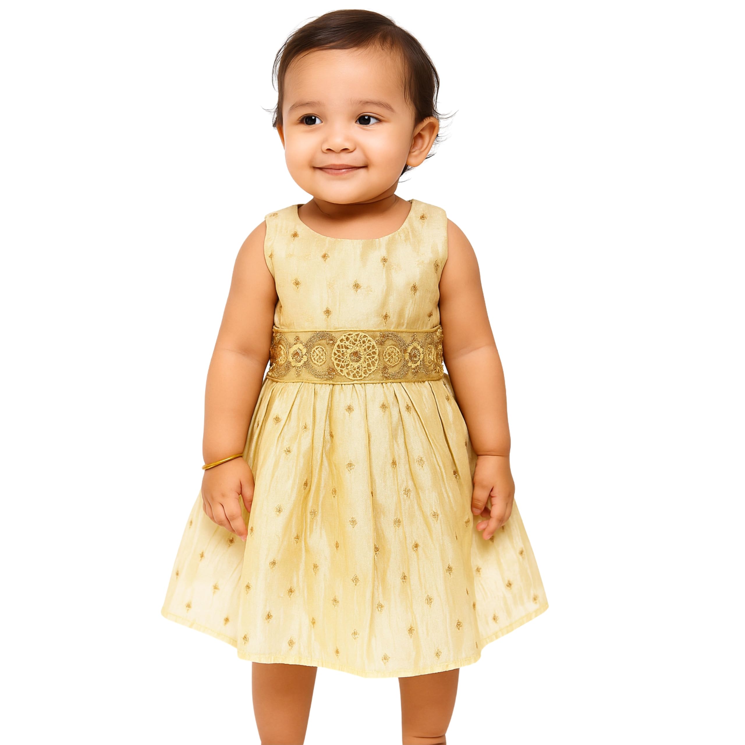 Baby Girls Party Dress | Sleeveless Dress with Embroidered Belt for Birthday Baby Stylish Dress-image-23