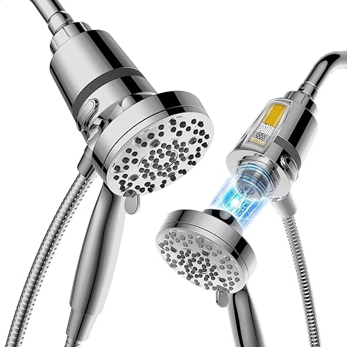 Cabezal de Ducha Filtrado con Mano, Sistema de Atraque Magnético, Cabezal de Ducha de Mano de Alta Presión con Filtro KDF para Agua Dura, 6 Modos de