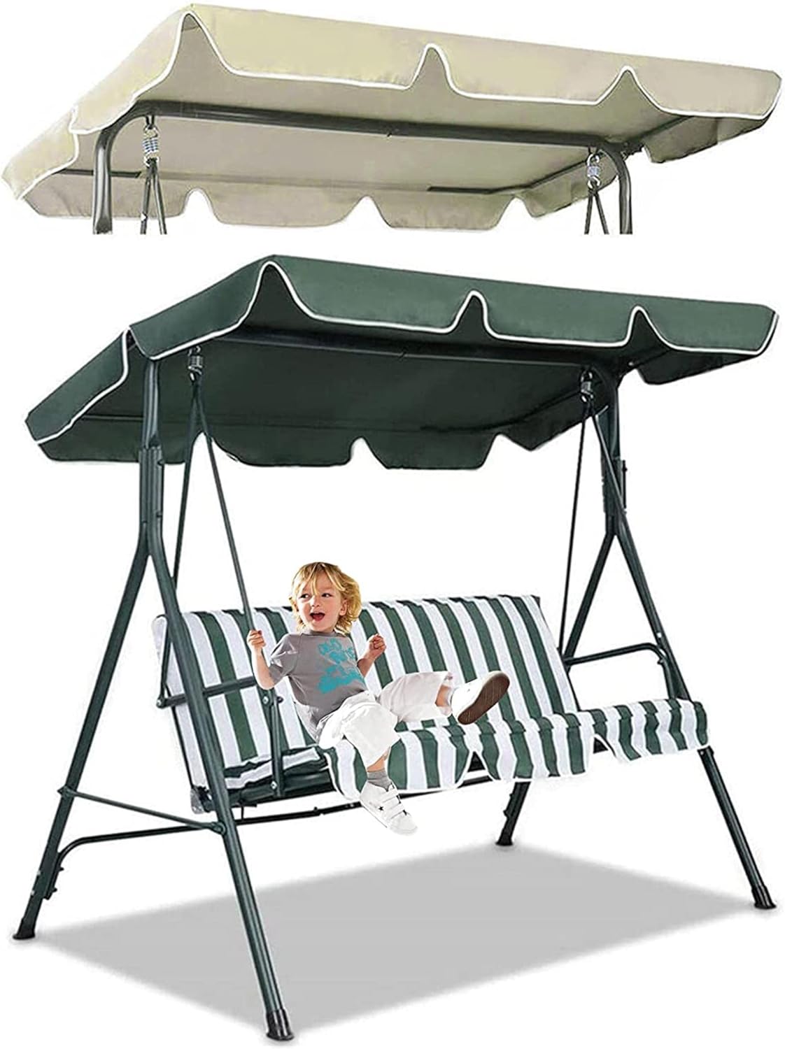 Universal Replacement Canopy 600D Oxford Cloth Waterproof Top Cover for Swing 2 & 3 Seater Sun Shade Garden Hammock Swing Canopy Cover Roof (Only Swing Ceiling Cover),Beige,142 * 120 * 15cm