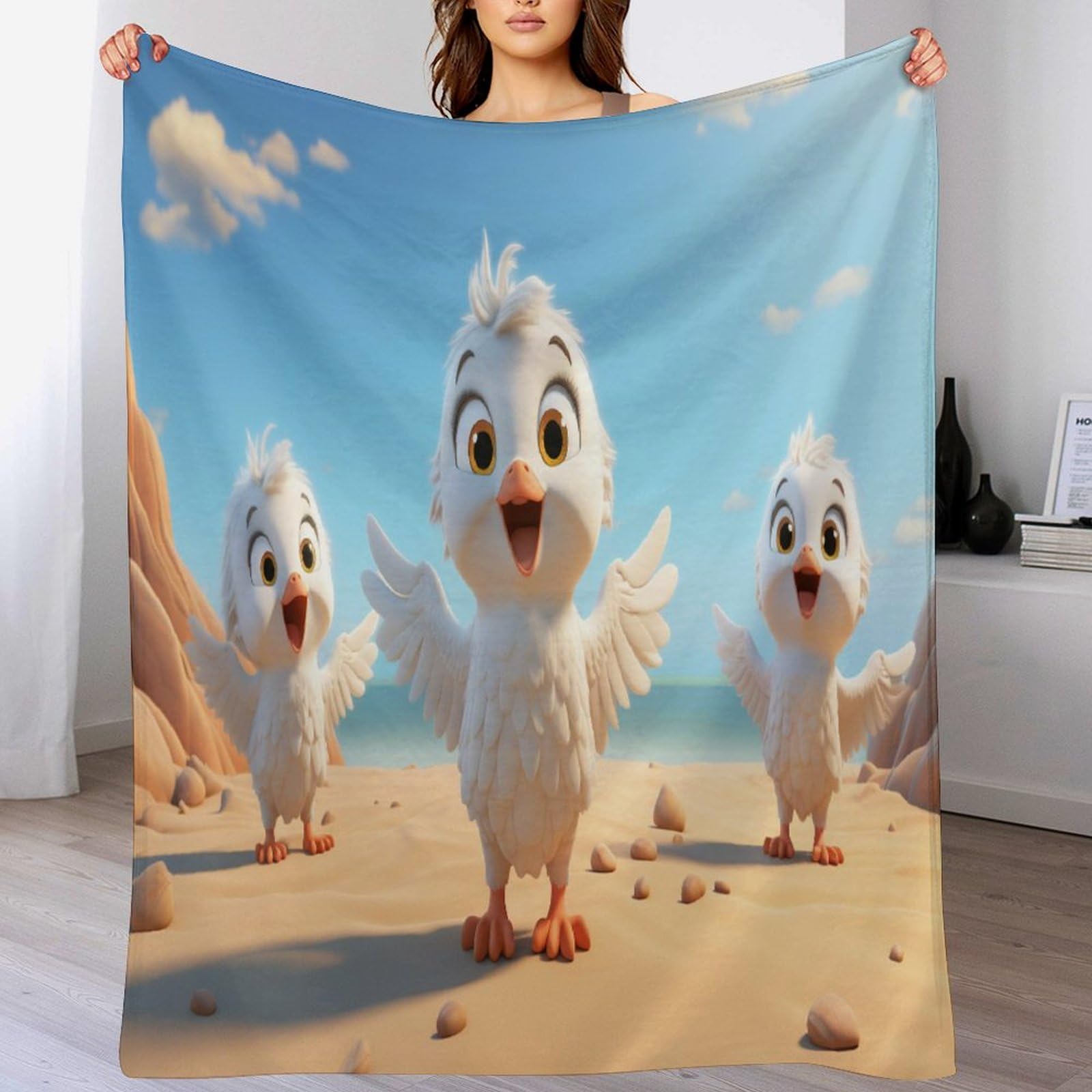 Manta de franela de pájaro en forro polar premium lavable para cama de 130x180 cm