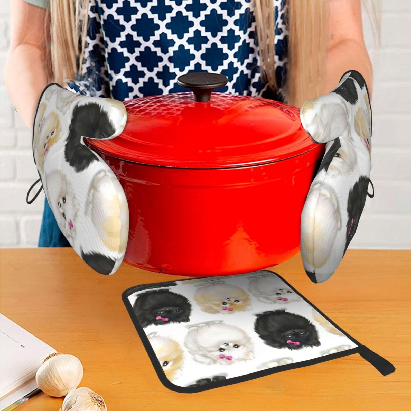 Juego de 3 manoplas de cocina antideslizantes resistentes al calor y soporte para ollas, para cocinar.