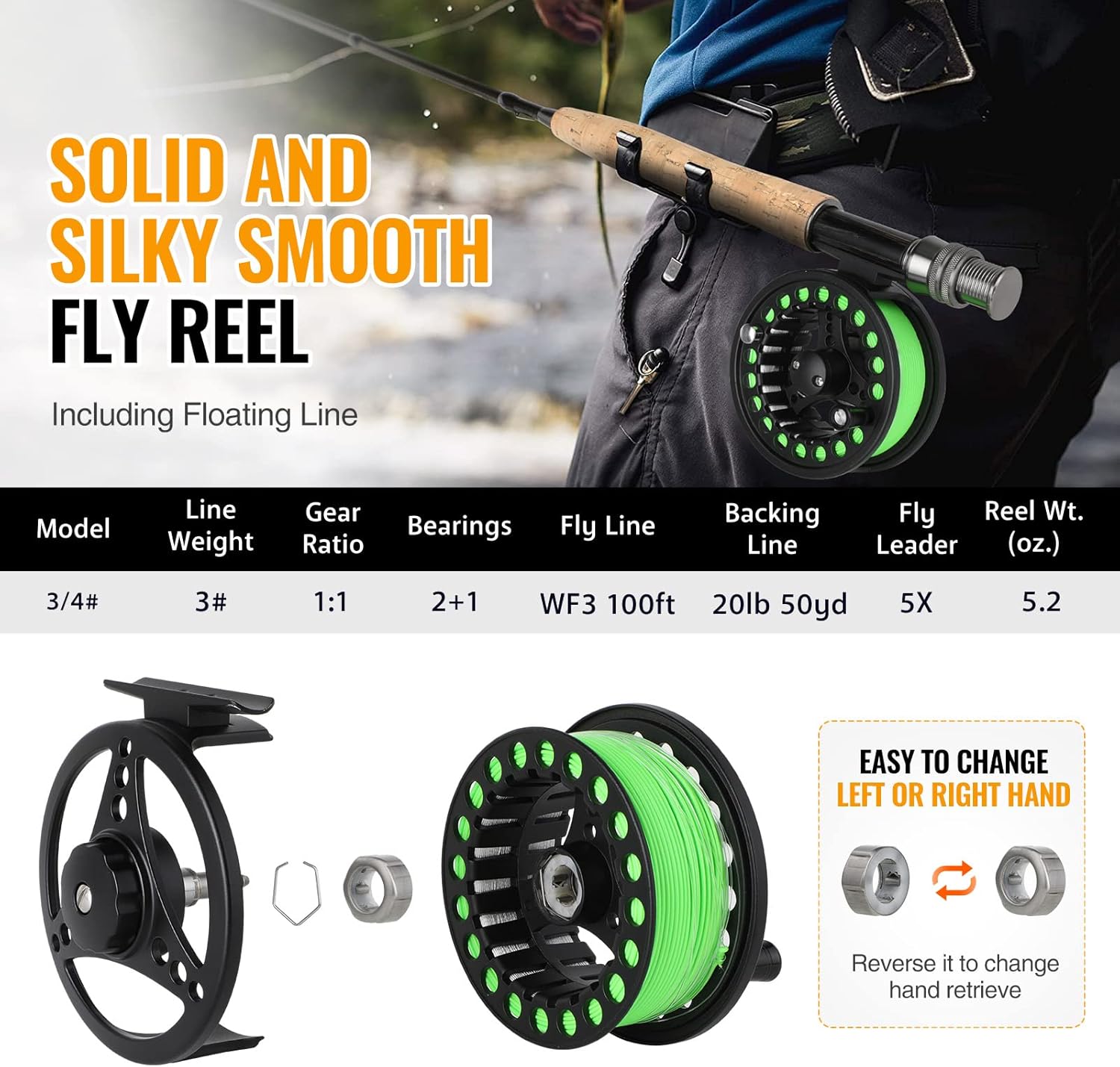 TOPFORT Fly Fishing Rod and Reel Combo Starter Kit, 4 Piece Lightweight Ultra-Portable Graphite Fly Rod Complete Starter Package with Carrier Bag