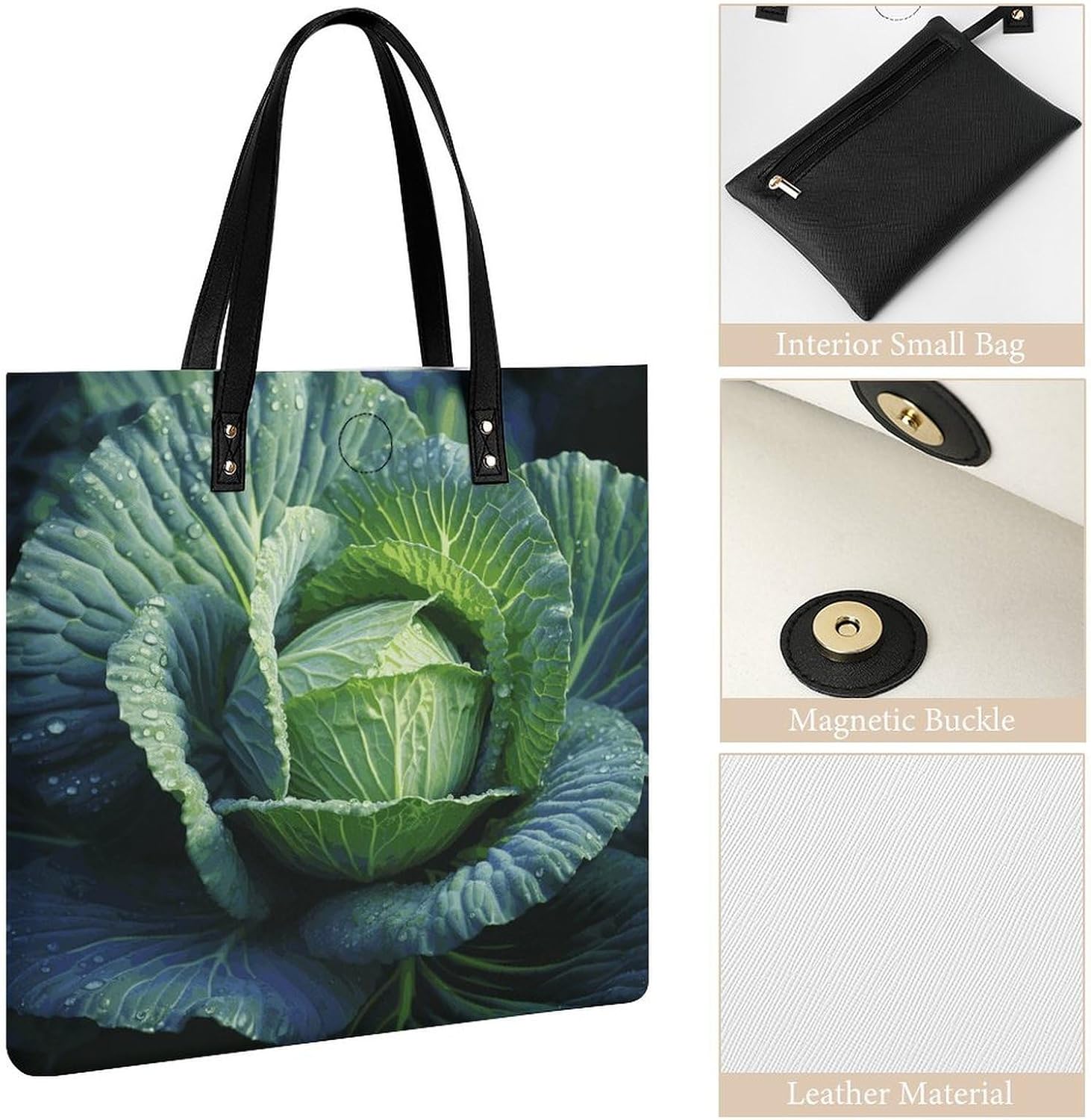 Bright Cabbage Handbags Large Capacity, Tote Bag Stylish Slouchy, Shoulder Bags for Work Beach Travel And Shopping Grocery.