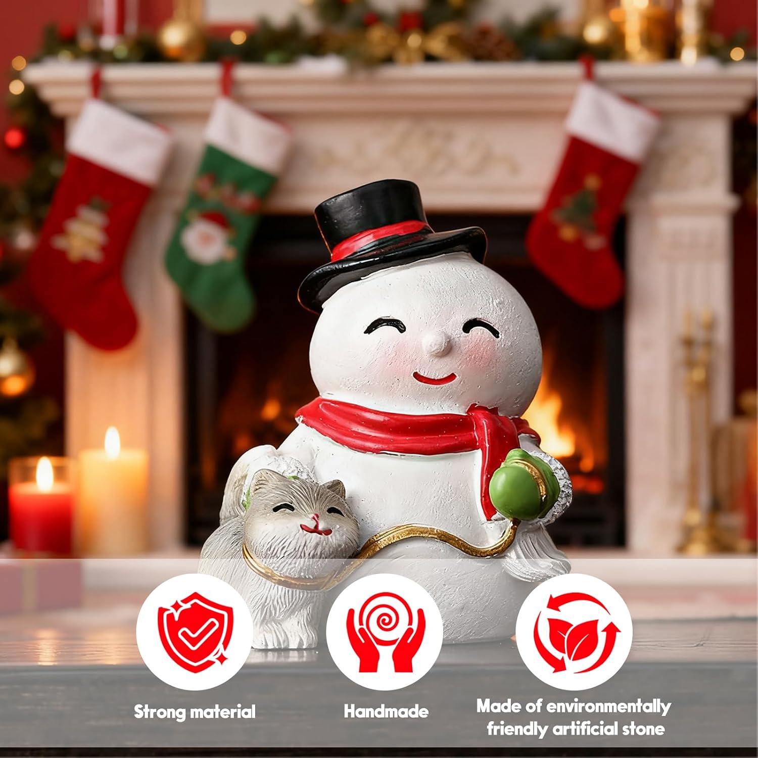 Christmas Snowman Figurine, Cute Cat Statue, Funny Decor for Christmas Decorations Indoor, Xmas Figurine for Porch and Indoor Home Party Winter Decor Gifts image 4