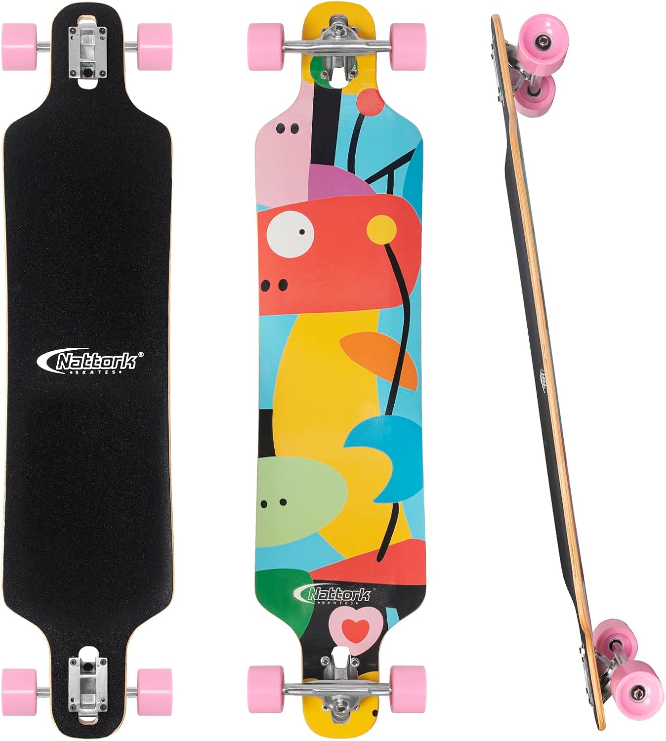 Nattork Longboard Skateboard Complete 8 Ply Canadian Hard Maple for Commuting, Carving & Downhill Riding with T-Tool, Made for Adults, Teens and Kids