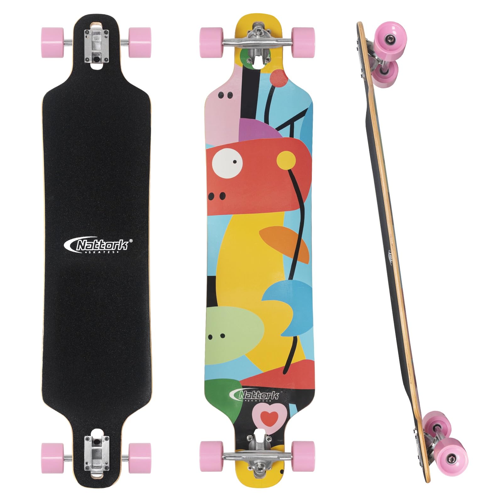 Nattork Cruiser Longboard Skateboard complet en bambou et érable dur canadien