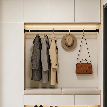 Wardrobe Rail, 80-105cm 25mm Stainless Black Adjustable Rod