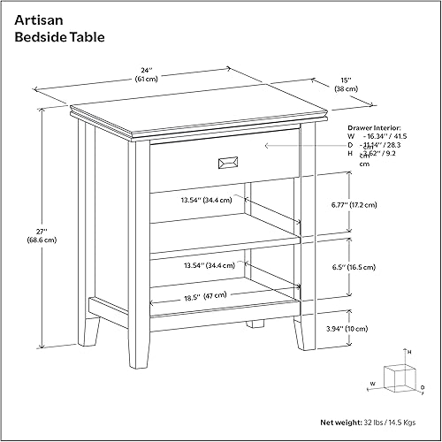 Miniatura 16 de SIMPLIHOME Mesita de noche artesanal de madera maciza de 24 pulgadas de ancho, contemporánea, color negro, para sala de estar y dormitorio Negro