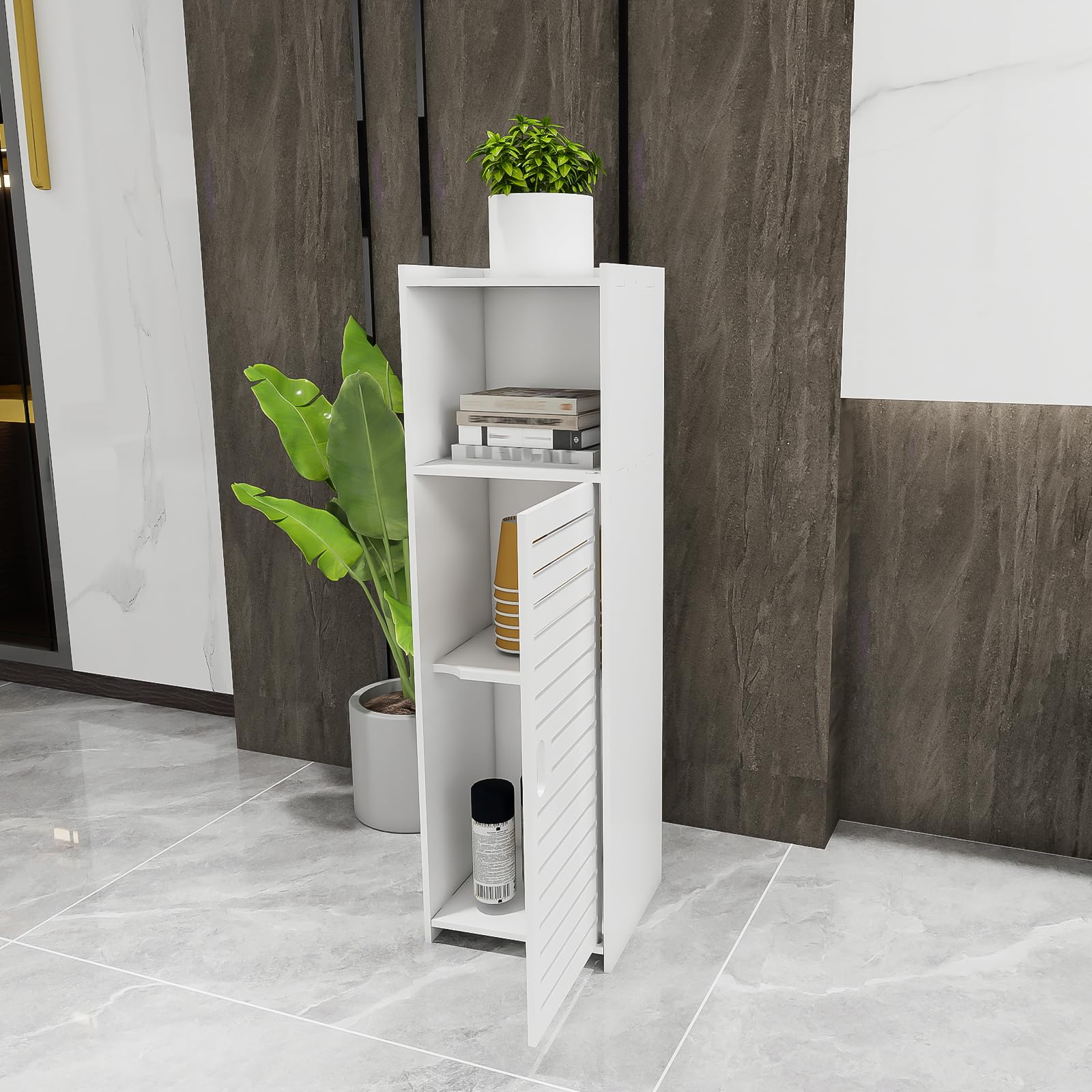 HUOLE Supporto per carta igienica per armadio, piccolo mobile per WC, mobile da bagno su piedistallo design moderno, colonna, armadio/guardaroba, 25 x 22 x 80 cm, bianco