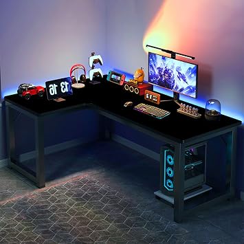 Computer Table Office Desk L Shape Computer Desk Study Desk L Shape Table Right Shelf Left Shelf Work Desk Learning Desk Storage with Shelf 63 39.37 29.53 inches Black Left