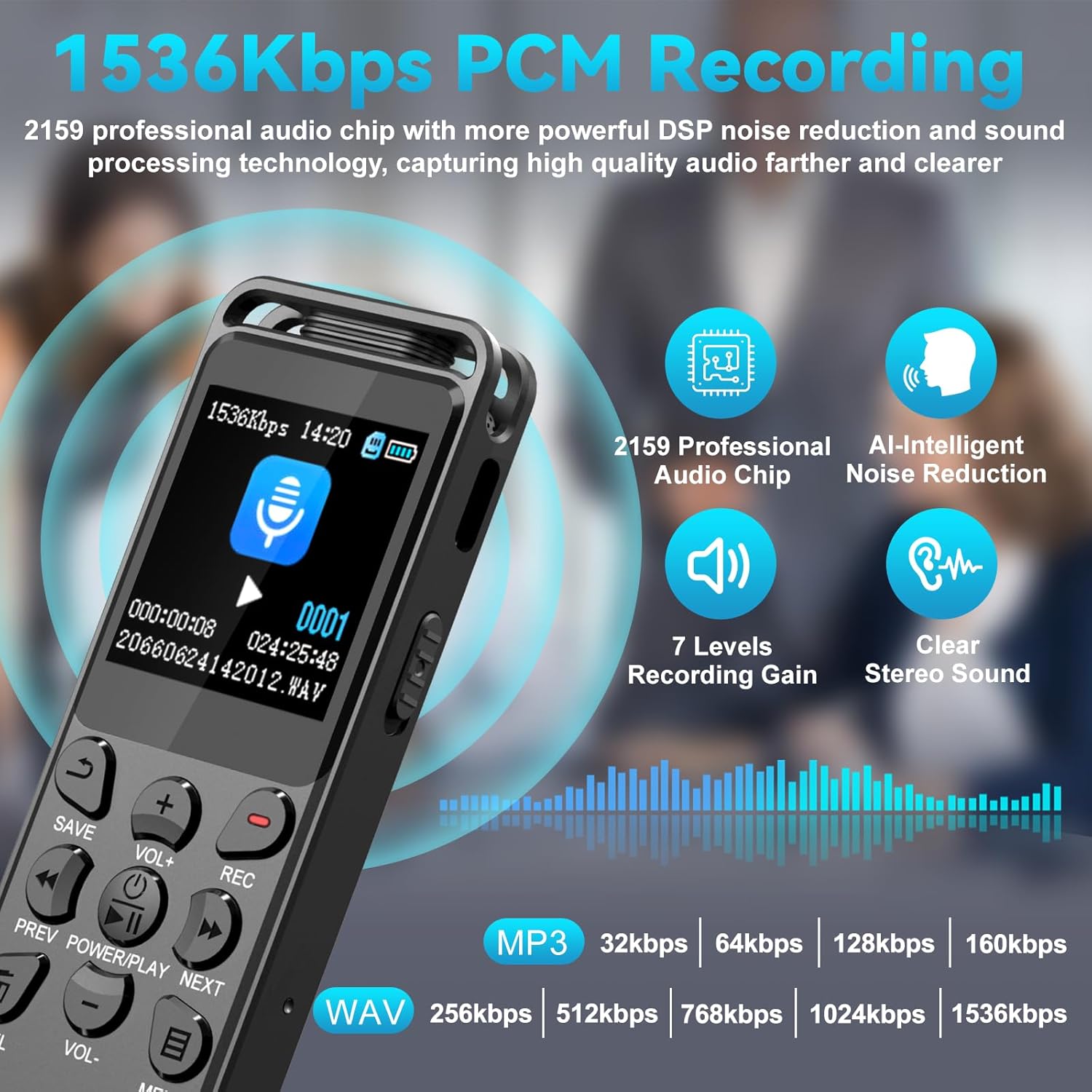 80GB(6000H) Digital Voice Recorder with Playback, Volorful 80H HD Audio Recorder with Al Noise Reduction for Lectures Meetings Interviews, Recording Device with Microphone, Lock, Password