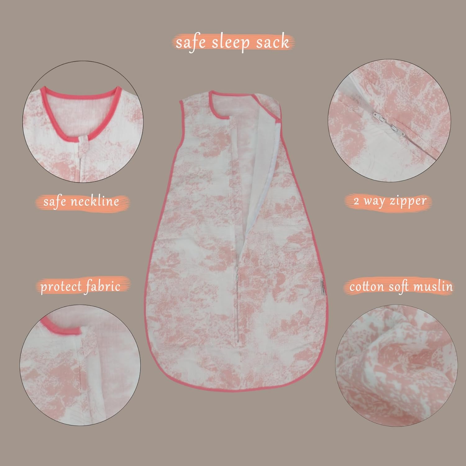 Muslin Cotton Toddler Girl Sleeping Bag 0.5-0.7 TOG (2-3T) – Lightweight & Breathable Wearable Blanket, Sleeveless Sleep Sack with 4-Layer Front & 2-Layer Back, All-Season Use