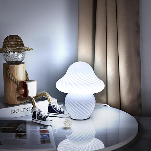 Miniatura 7 de XYQXYQ Elegante lámpara translúcida de hongos lámpara de mesa de vidrio con luz nocturna LED ajustable, ideal para dormitorio, mesita de noche, sala