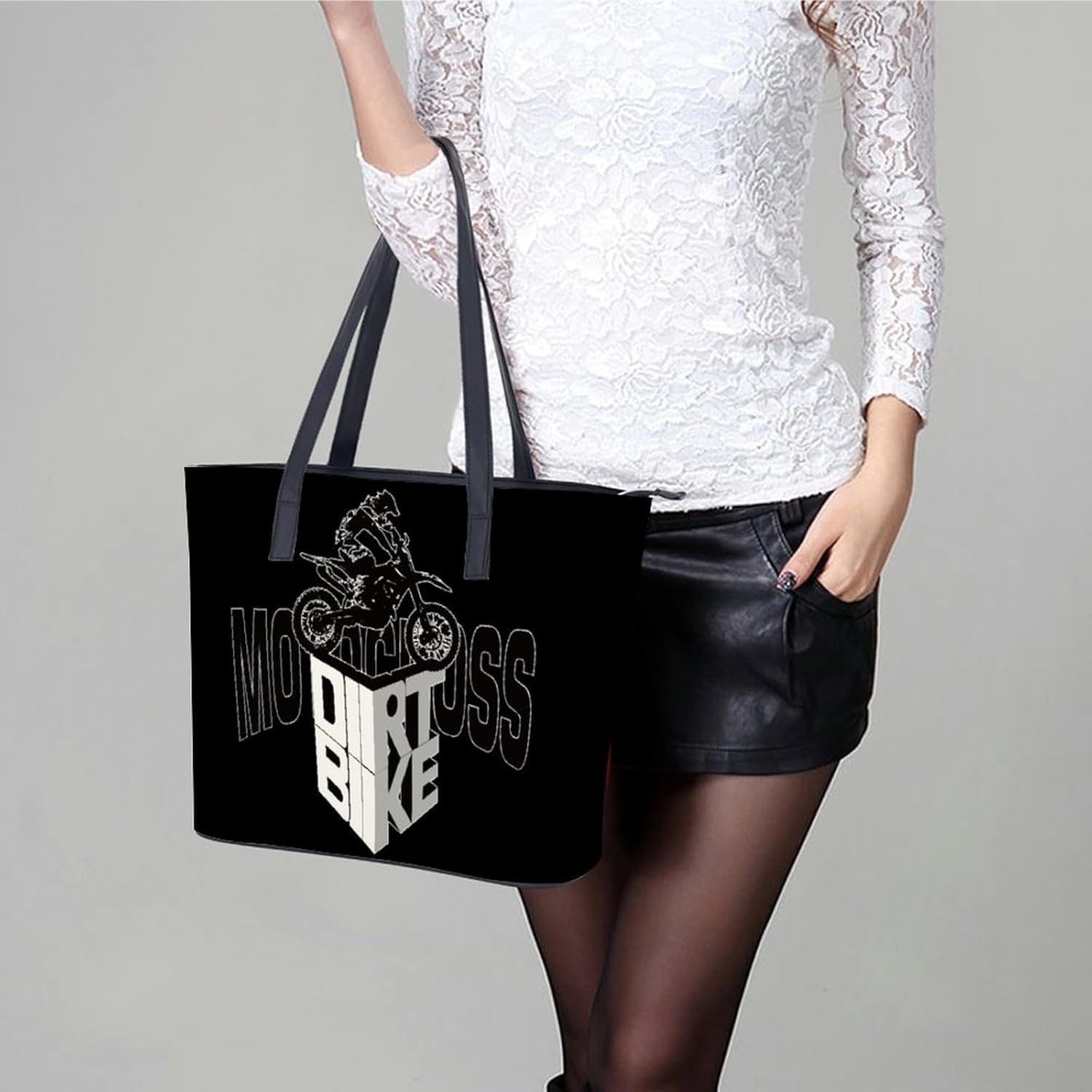 Motocross Dirt Bike Women's Tote Leather Handbag Shoulder Bag Purse for Shopping Travel