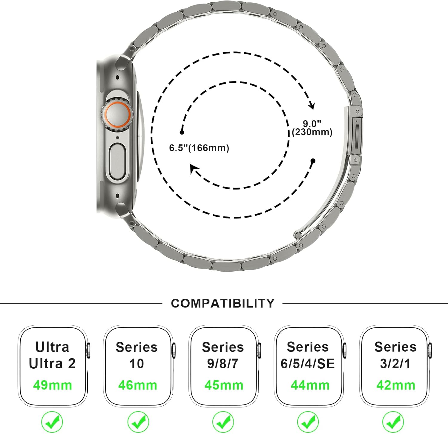 Anlinser No Tool Needed Bands Compatible with Apple Watch Band 49mm 46mm 45mm 44mm 42mm for Women Men, Stainless Steel Metal Strap Designed for iWatch Ultra 3/2/1 SE Series 11 10 9 8 7 6-1 (Titanium) - Image 6