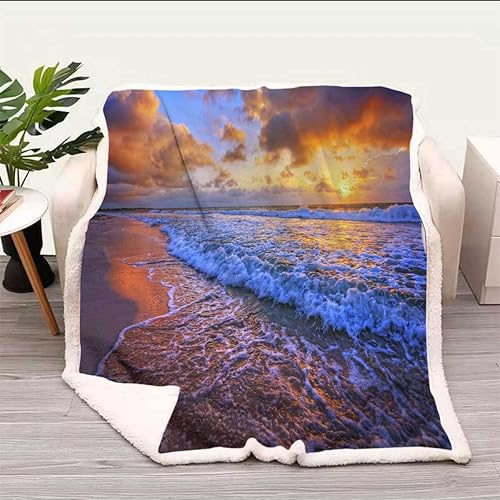 Miniatura 10 de Manta de viaje retro Ocean Wave Cobijas Calientes para Invierno suave, afelpada, esponjosa, para sofá, cama, sofá, tamaño bebé, 39 x 47 pulgadas