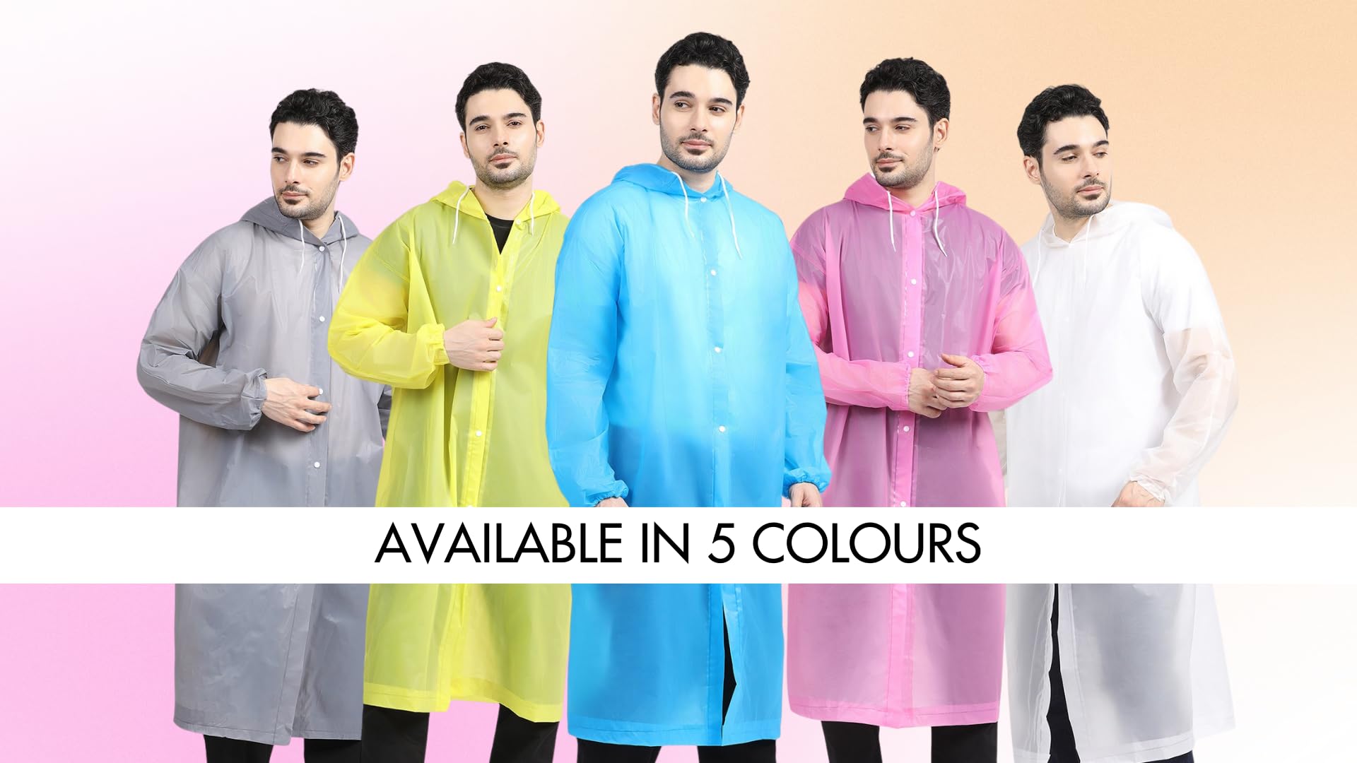 Citizen Eco-Friendly EVA Poncho Raincoat for Men & Women, Lightweight Waterproof Coat with Hood, Adjustable Drawstring, Button Closure Reusable & Durable Outdoor Rainwear-Pack of 3 Random Colors - Image 3 thumbnail