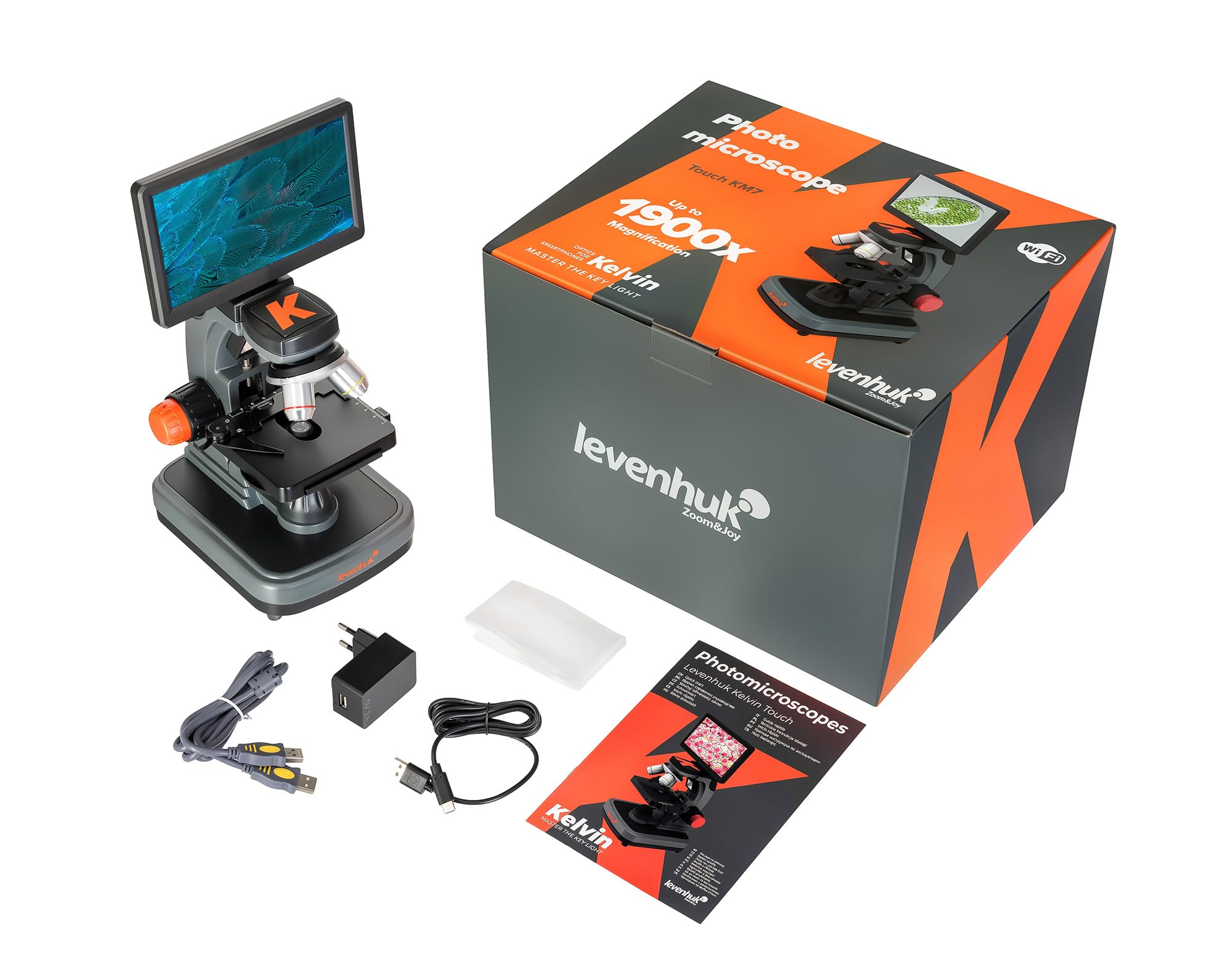 Levenhuk Kelvin Touch KM7 Fotomicroscopio Digitale Wi-Fi 50x-1900x | 7” Touchscreen Microscopio Biologico Educativo per Adulti Bambini con App Mobile Luci a LED Foto 4K e Video 2K Scheda 16 GB